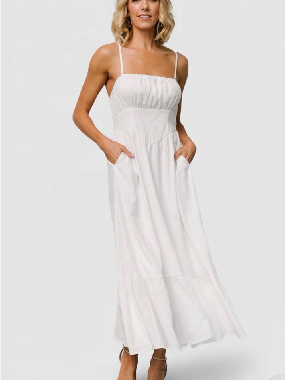 Baltic Born White Spaghetti-Strap Maxi Dress